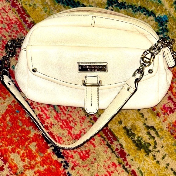 Etienne Aigner Pebbled White Pebbled Leather Chain Logo Handle Purse Handbag - Picture 1 of 7